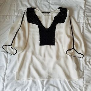 Zara Women's Flowy Blouse with Crochet Accents